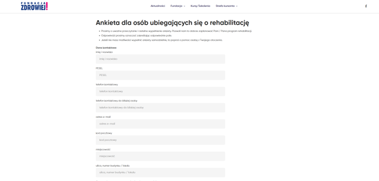 ANKIETA dla osób chcących skorzystać z programów rehabilitacji Fundacji Zdrowiej już działa poprawnie